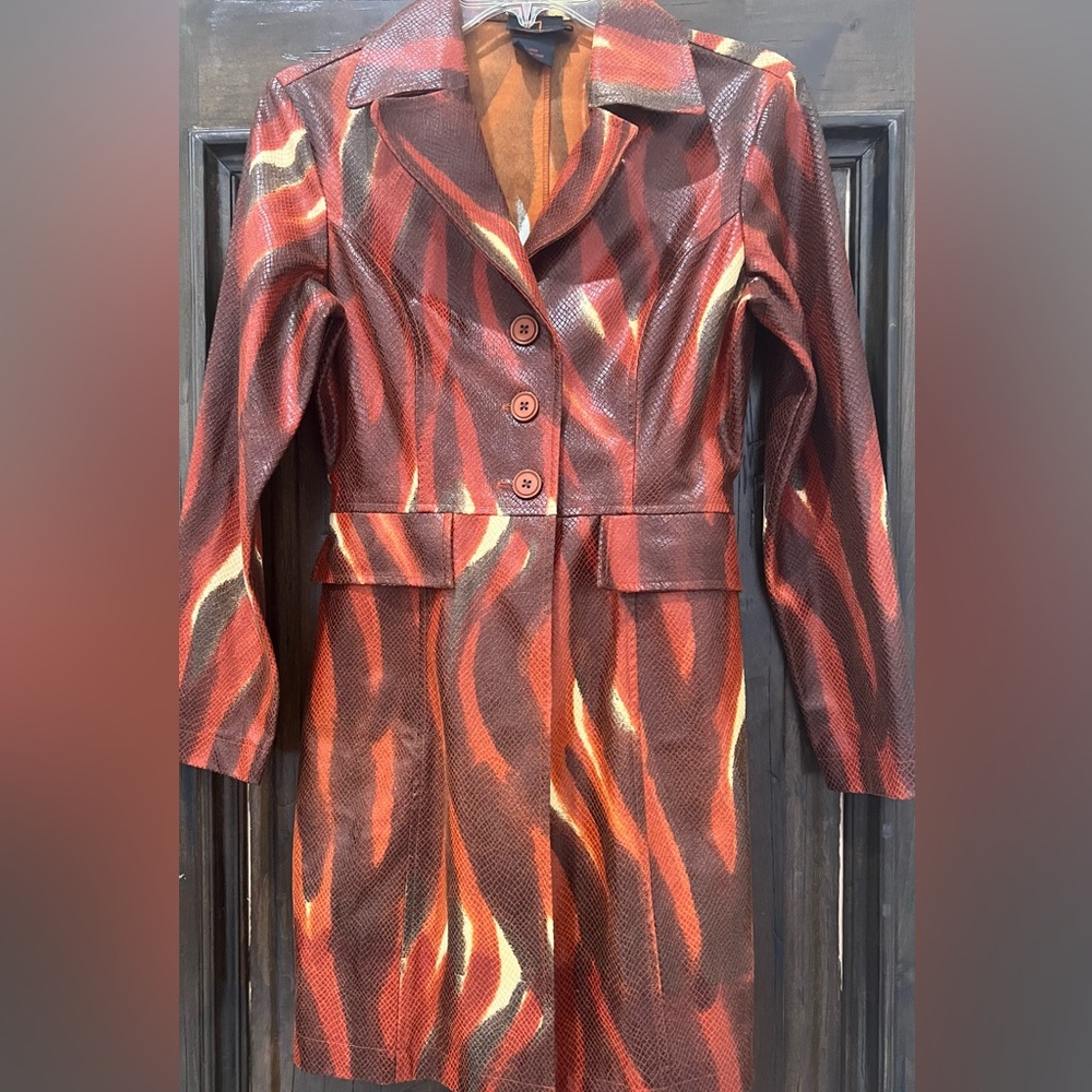 Red Multi-Stripe Women's Long Coat